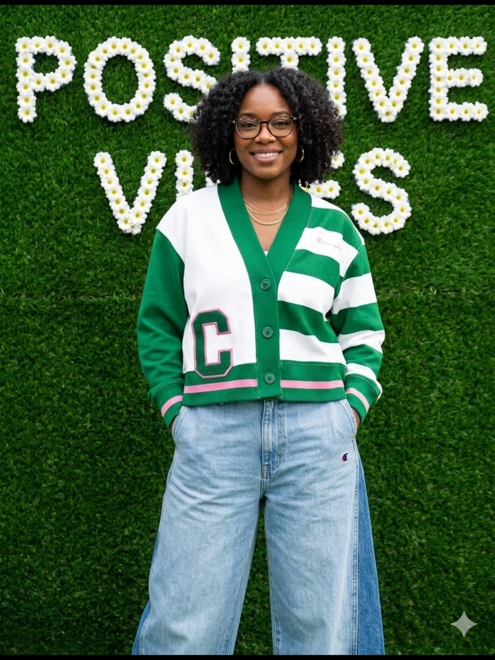 Champion Green & White Striped Cardigan - Picture 2 of 3